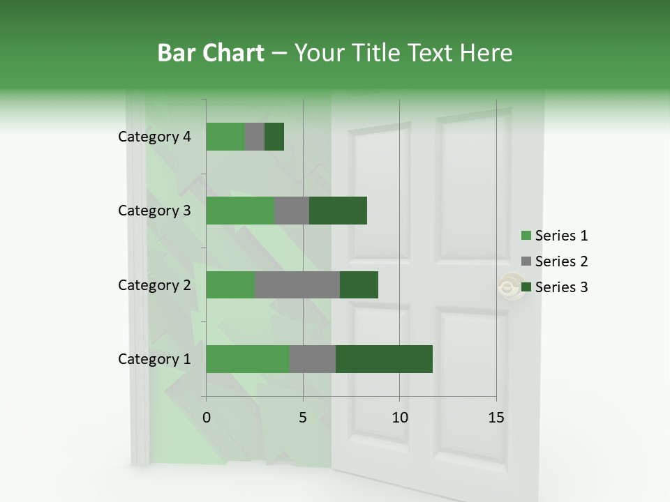 A White Doorway Is Opened To Reveal A Number Of Upward Growth Arrows PowerPoint Template