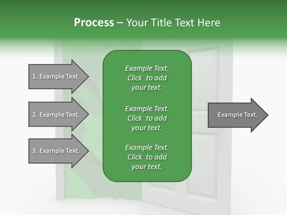A White Doorway Is Opened To Reveal A Number Of Upward Growth Arrows PowerPoint Template