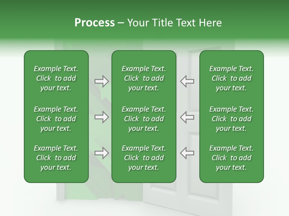 A White Doorway Is Opened To Reveal A Number Of Upward Growth Arrows PowerPoint Template