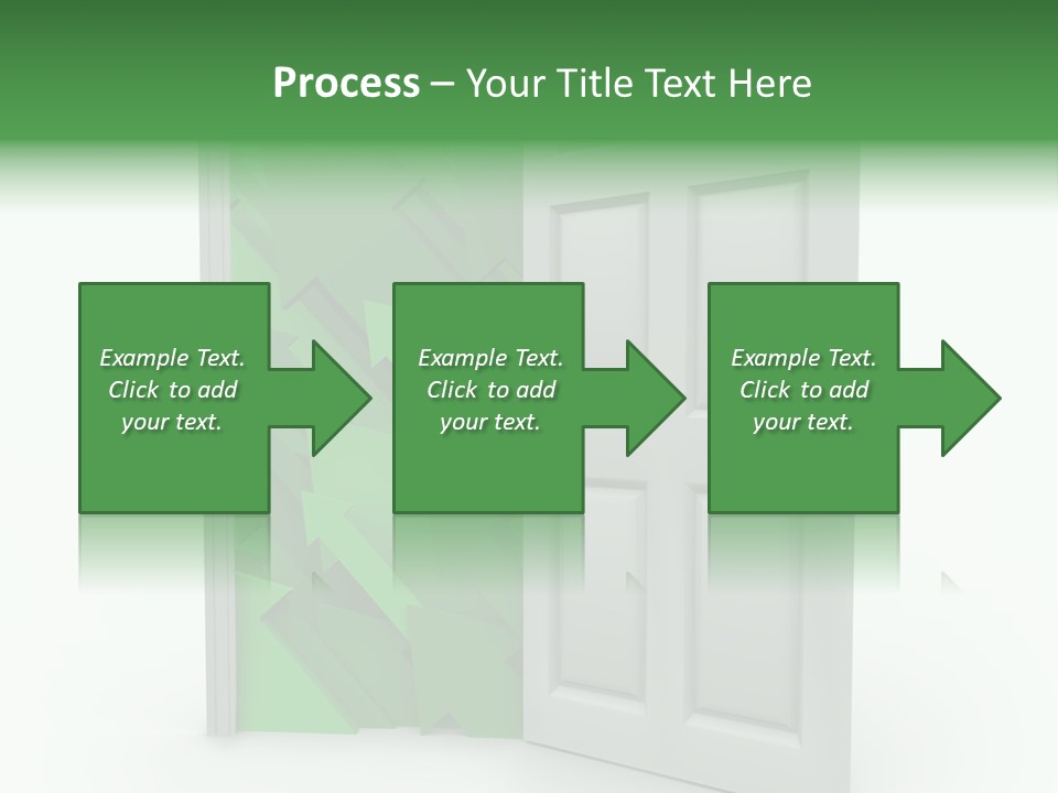 A White Doorway Is Opened To Reveal A Number Of Upward Growth Arrows PowerPoint Template