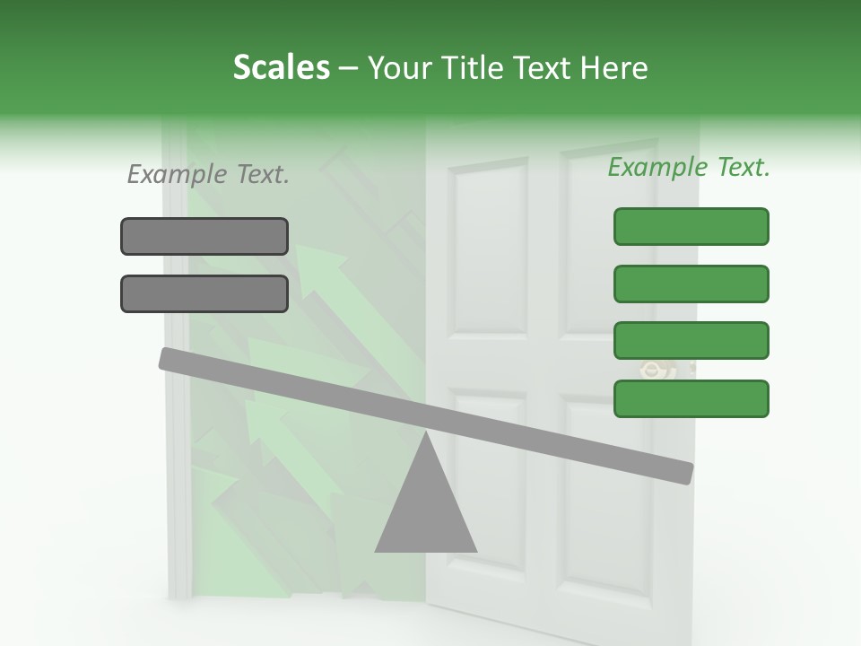 A White Doorway Is Opened To Reveal A Number Of Upward Growth Arrows PowerPoint Template