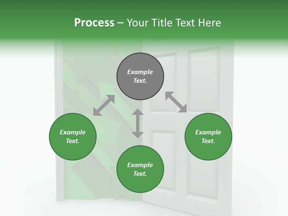 A White Doorway Is Opened To Reveal A Number Of Upward Growth Arrows PowerPoint Template