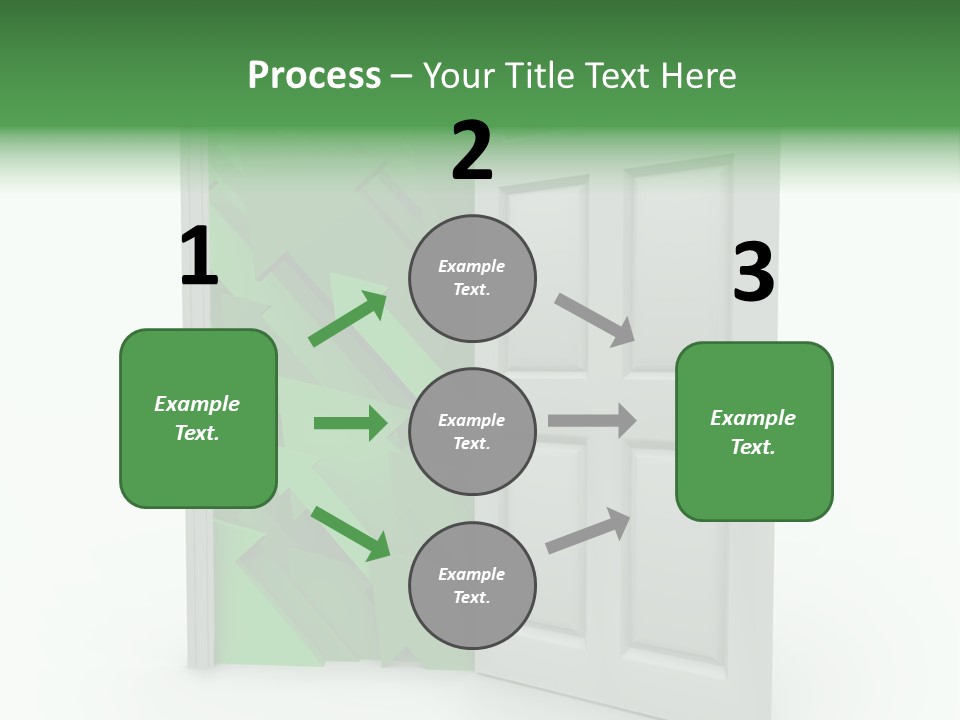 A White Doorway Is Opened To Reveal A Number Of Upward Growth Arrows PowerPoint Template