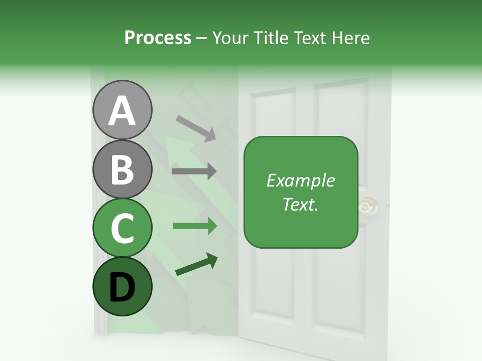 A White Doorway Is Opened To Reveal A Number Of Upward Growth Arrows PowerPoint Template