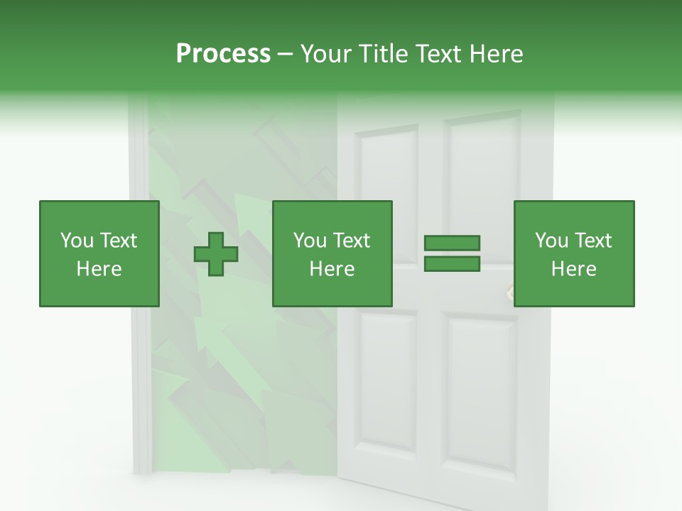 A White Doorway Is Opened To Reveal A Number Of Upward Growth Arrows PowerPoint Template