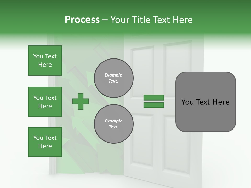 A White Doorway Is Opened To Reveal A Number Of Upward Growth Arrows PowerPoint Template