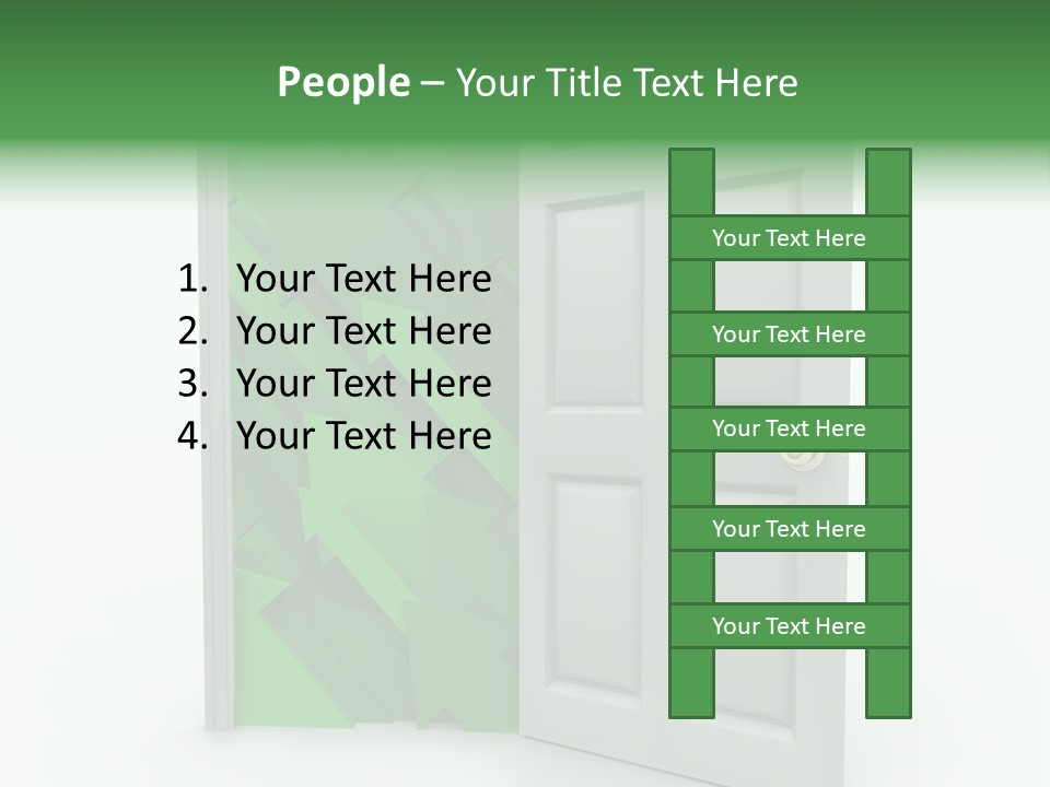 A White Doorway Is Opened To Reveal A Number Of Upward Growth Arrows PowerPoint Template