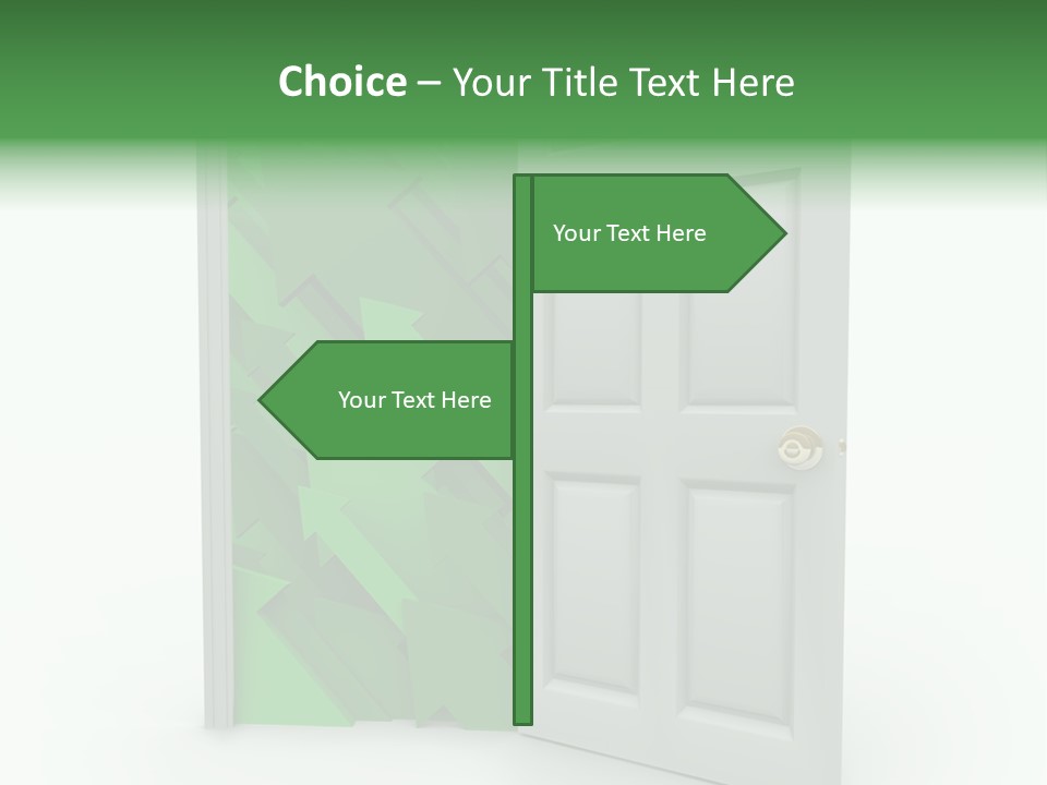 A White Doorway Is Opened To Reveal A Number Of Upward Growth Arrows PowerPoint Template