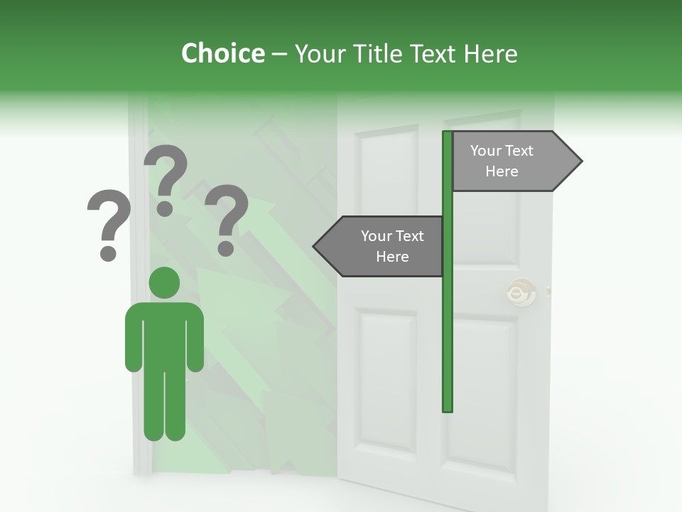 A White Doorway Is Opened To Reveal A Number Of Upward Growth Arrows PowerPoint Template