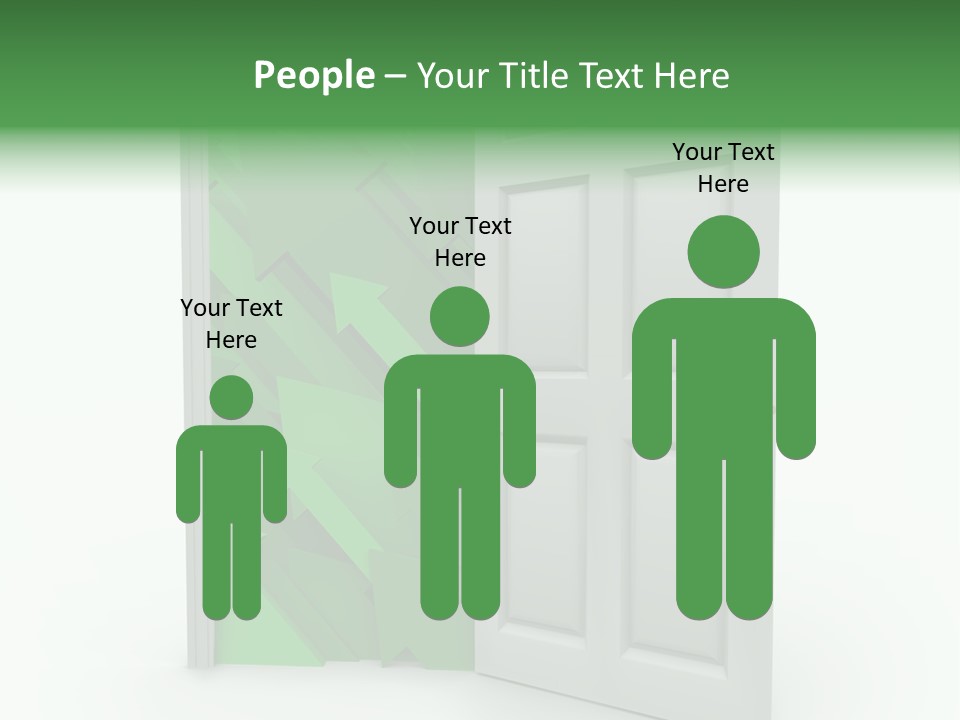 A White Doorway Is Opened To Reveal A Number Of Upward Growth Arrows PowerPoint Template