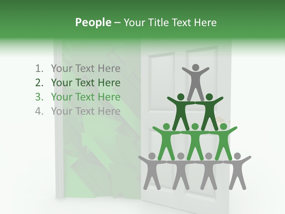A White Doorway Is Opened To Reveal A Number Of Upward Growth Arrows PowerPoint Template