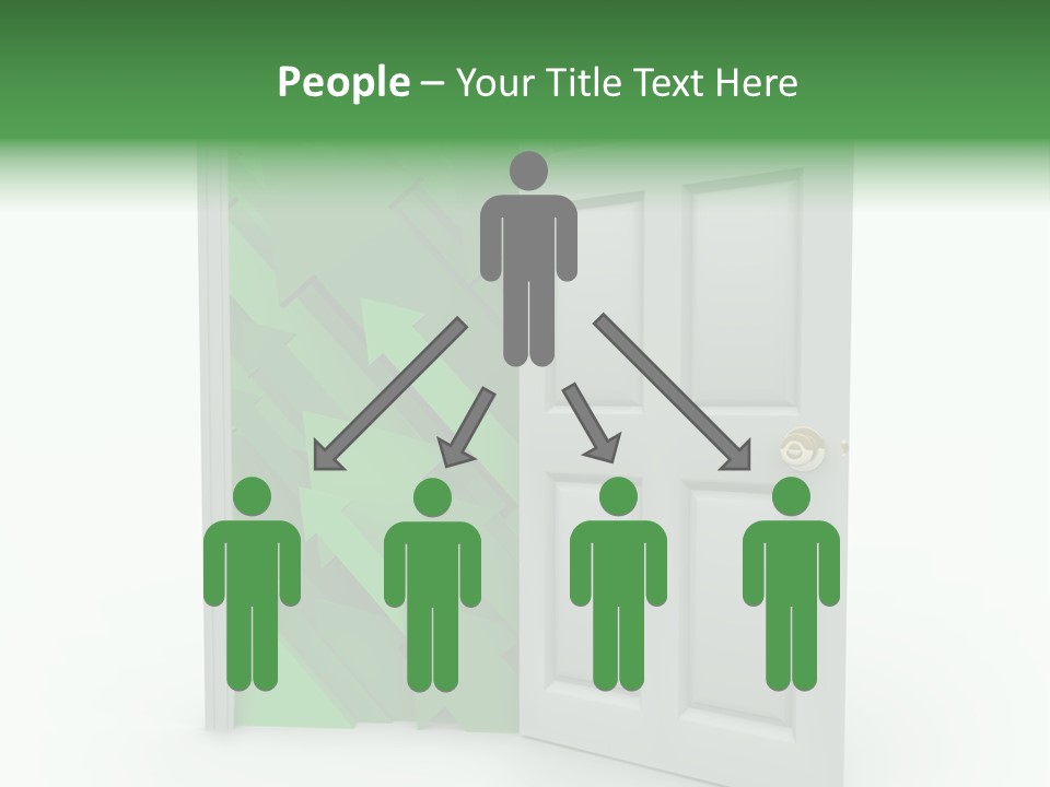 A White Doorway Is Opened To Reveal A Number Of Upward Growth Arrows PowerPoint Template