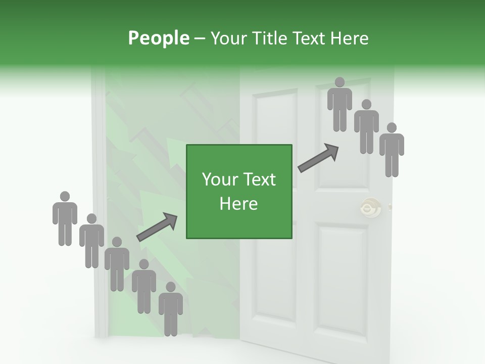 A White Doorway Is Opened To Reveal A Number Of Upward Growth Arrows PowerPoint Template