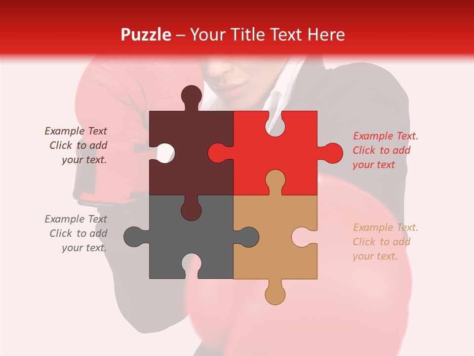 Portrait Of Beautiful And Young Business Woman Wearing Boxing Gloves PowerPoint Template