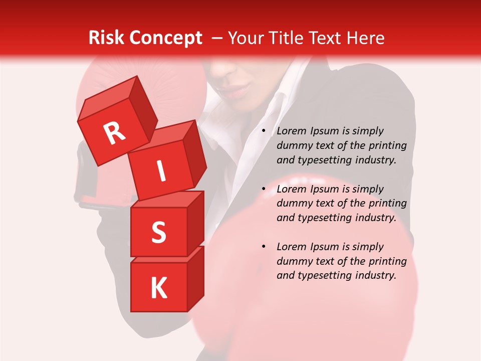 Portrait Of Beautiful And Young Business Woman Wearing Boxing Gloves PowerPoint Template