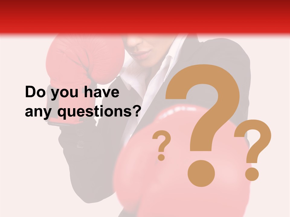 Portrait Of Beautiful And Young Business Woman Wearing Boxing Gloves PowerPoint Template