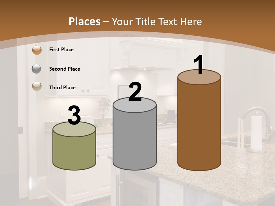 Opulent White Kitchen With Granite Countertops And Wine Fridge PowerPoint Template