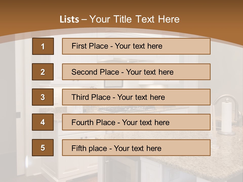 Opulent White Kitchen With Granite Countertops And Wine Fridge PowerPoint Template