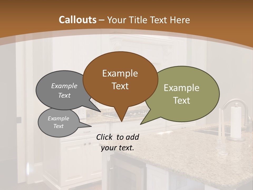 Opulent White Kitchen With Granite Countertops And Wine Fridge PowerPoint Template