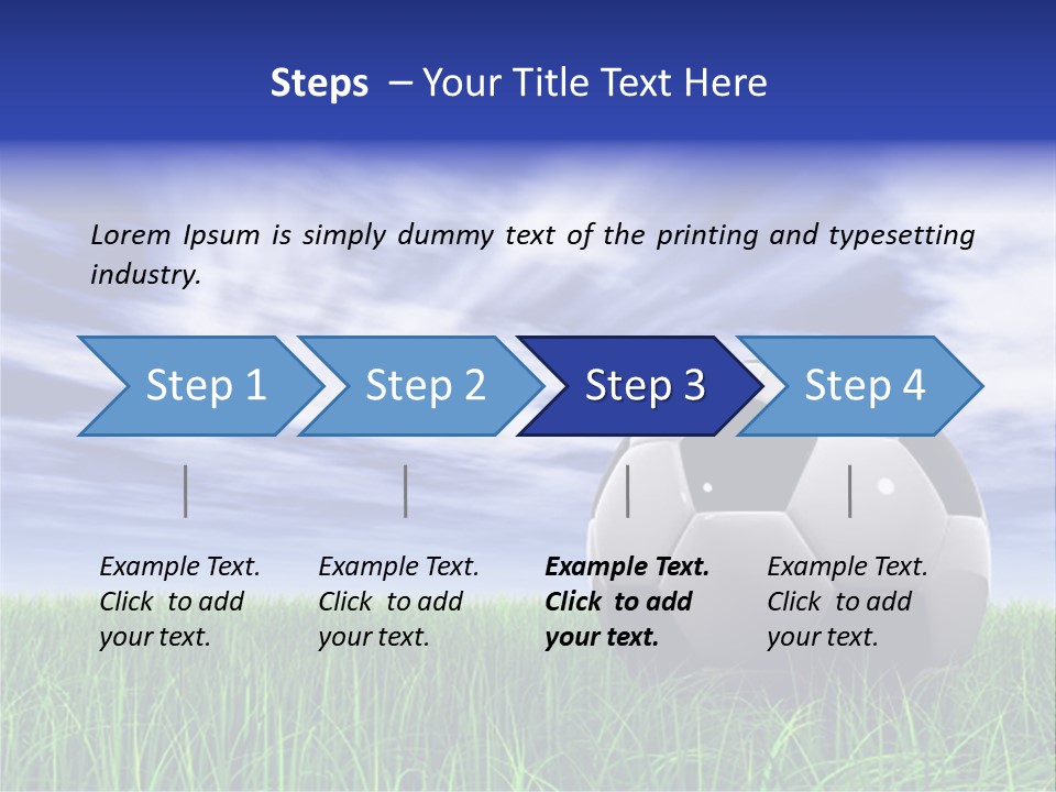 3D Soccer Ball On Green Grass Over A Natural Blue Sky Background With White Clouds, Ideal For Sport And Leisure Designs PowerPoint Template