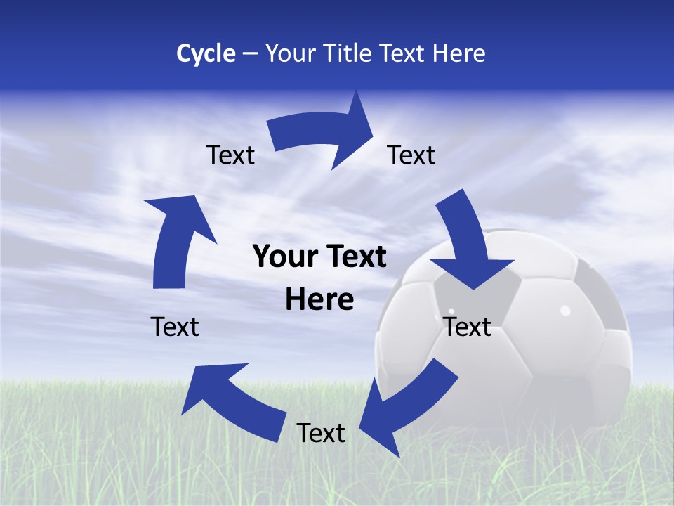 3D Soccer Ball On Green Grass Over A Natural Blue Sky Background With White Clouds, Ideal For Sport And Leisure Designs PowerPoint Template
