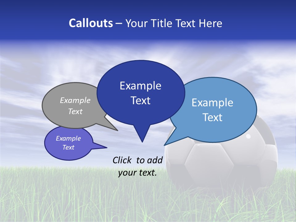 3D Soccer Ball On Green Grass Over A Natural Blue Sky Background With White Clouds, Ideal For Sport And Leisure Designs PowerPoint Template
