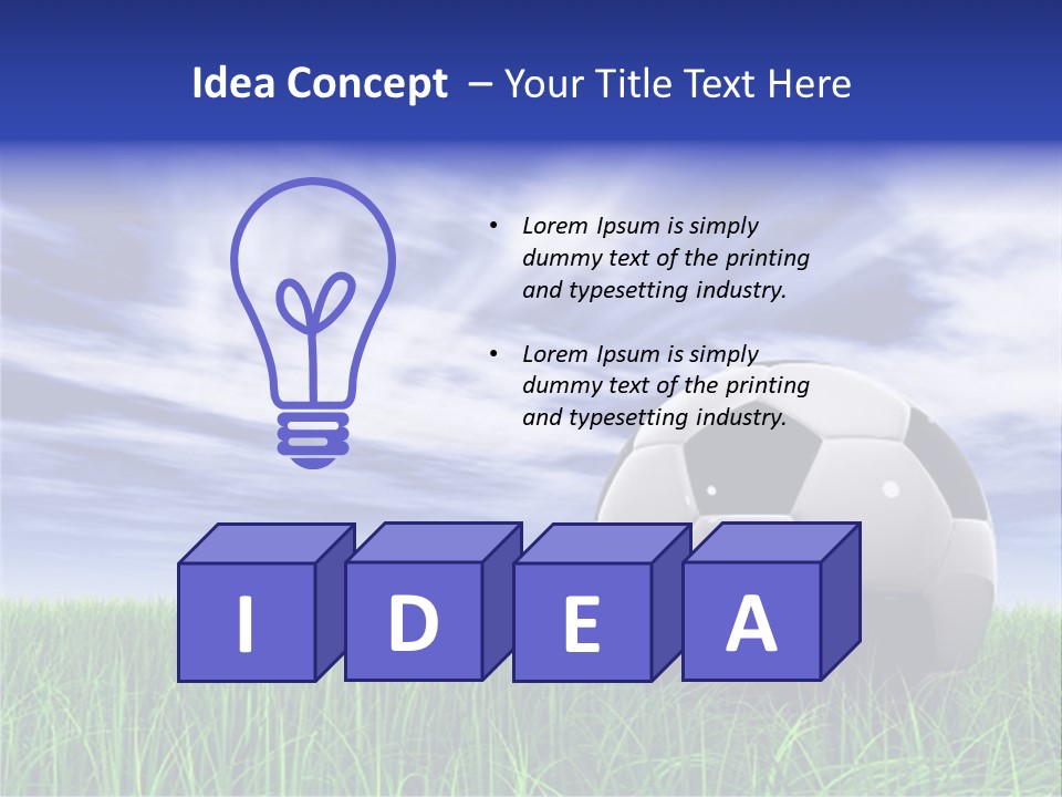 3D Soccer Ball On Green Grass Over A Natural Blue Sky Background With White Clouds, Ideal For Sport And Leisure Designs PowerPoint Template