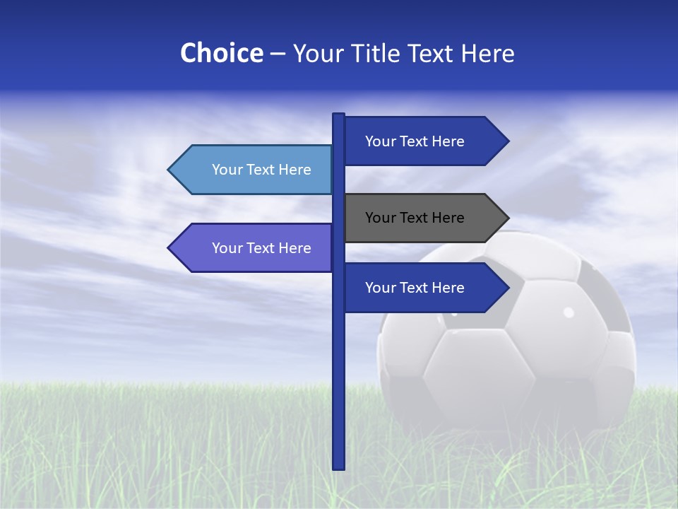 3D Soccer Ball On Green Grass Over A Natural Blue Sky Background With White Clouds, Ideal For Sport And Leisure Designs PowerPoint Template