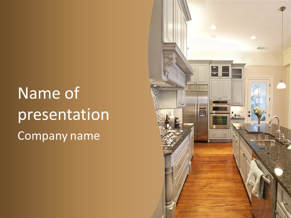 Beautiful Custom Kitchen With Granite And Glass Tile PowerPoint Template