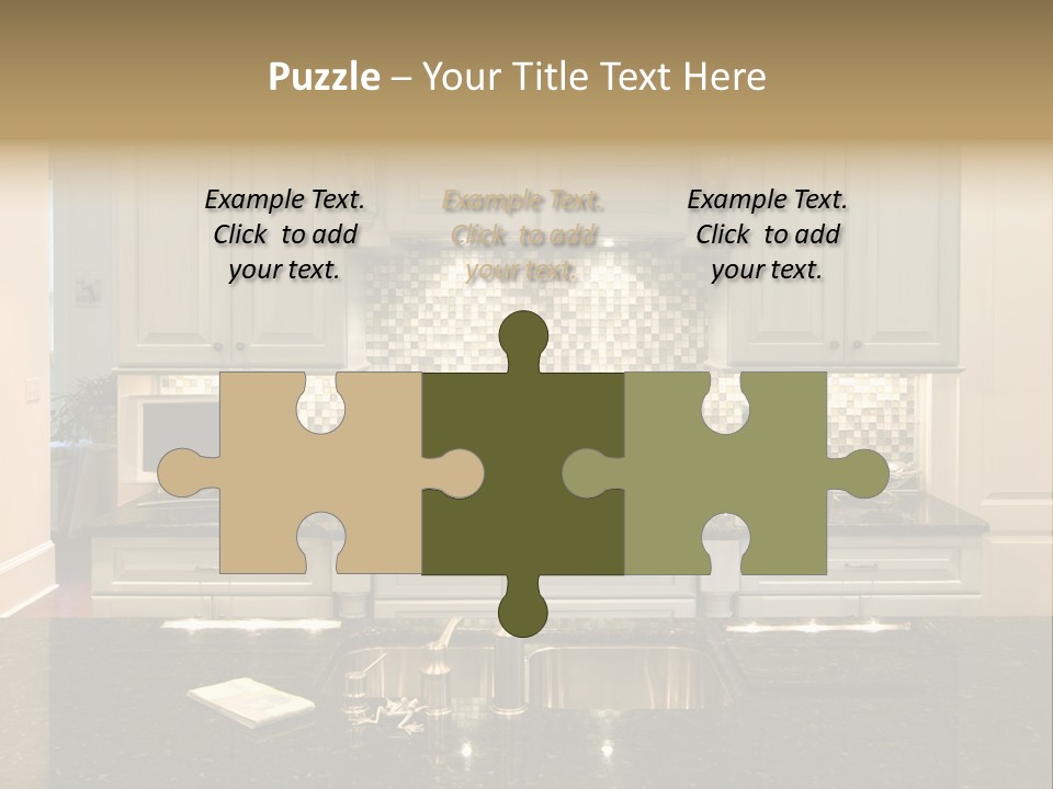 Beautiful Kitchen With Glass Backsplash And Granite Counter PowerPoint Template