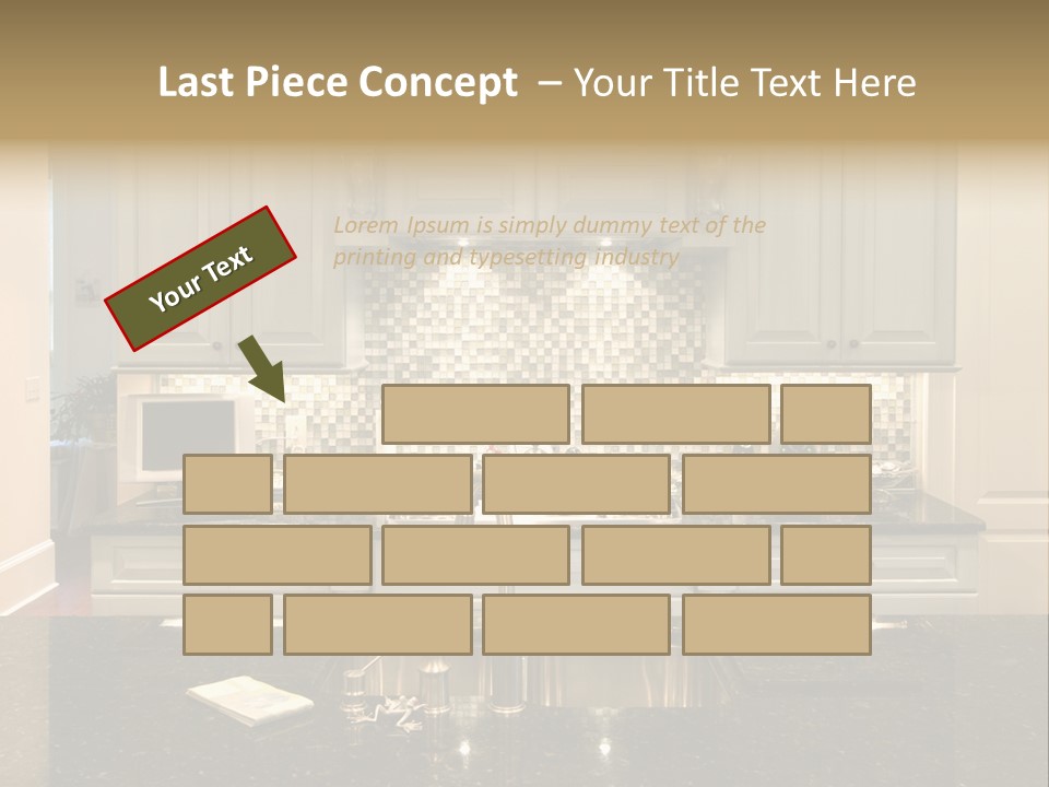 Beautiful Kitchen With Glass Backsplash And Granite Counter PowerPoint Template