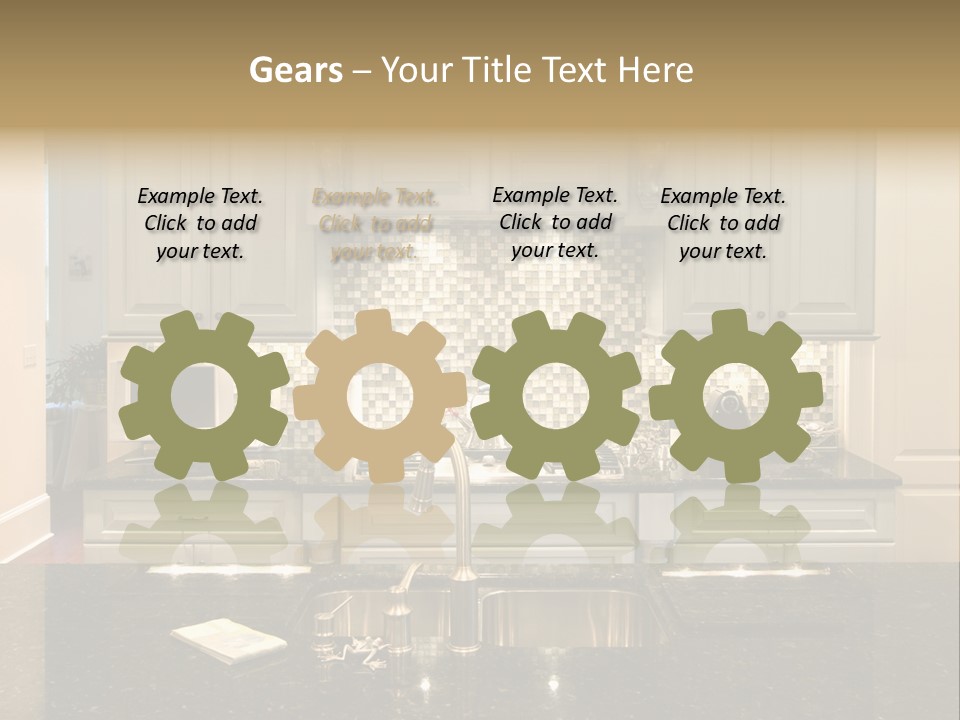 Beautiful Kitchen With Glass Backsplash And Granite Counter PowerPoint Template