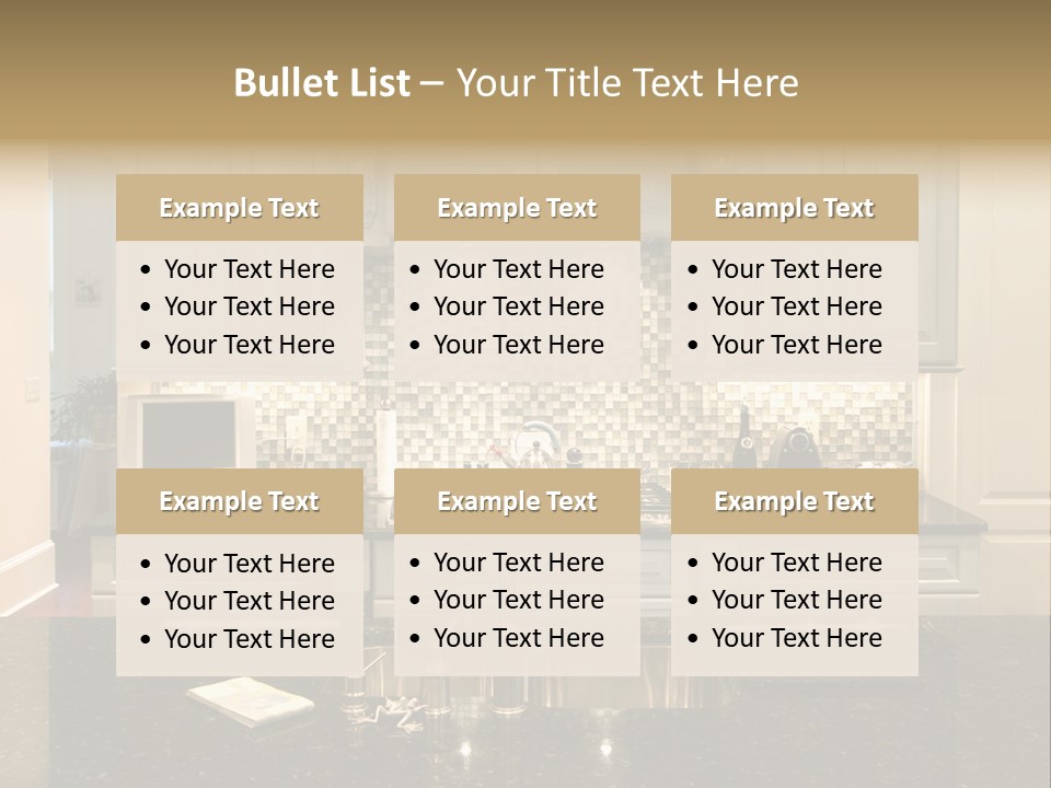 Beautiful Kitchen With Glass Backsplash And Granite Counter PowerPoint Template