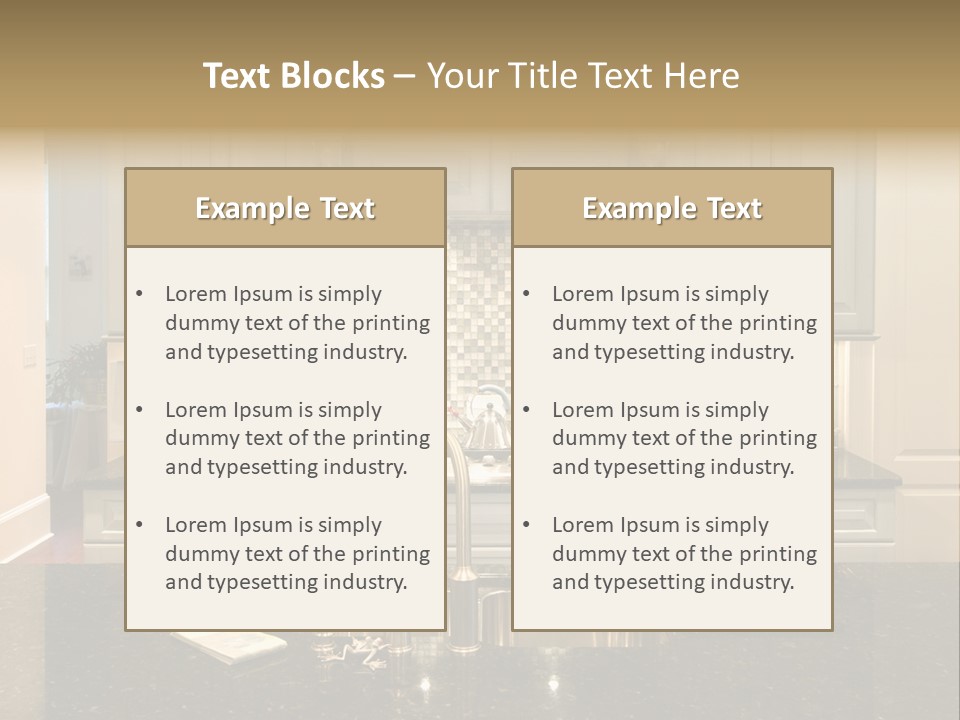 Beautiful Kitchen With Glass Backsplash And Granite Counter PowerPoint Template