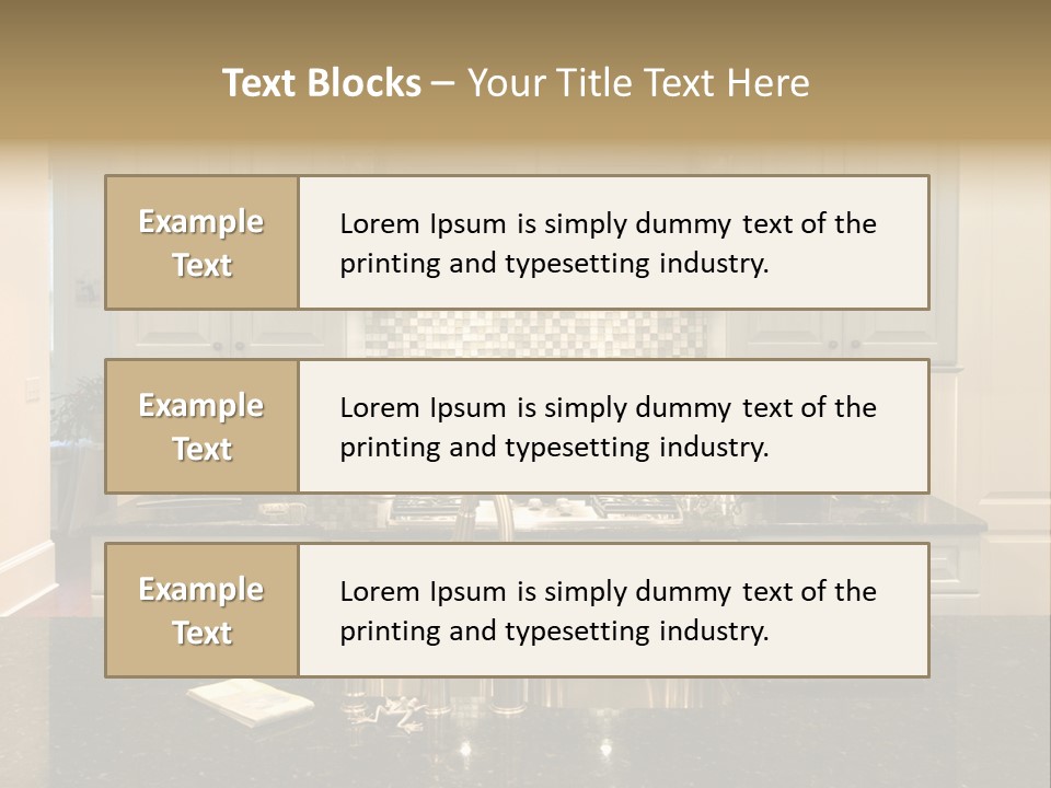 Beautiful Kitchen With Glass Backsplash And Granite Counter PowerPoint Template