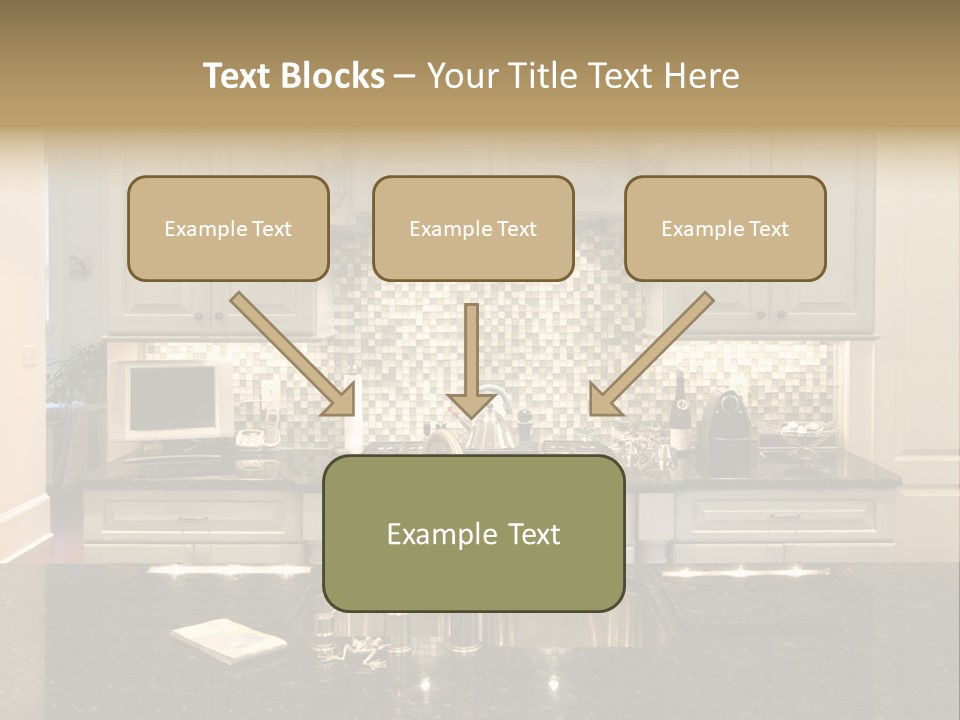 Beautiful Kitchen With Glass Backsplash And Granite Counter PowerPoint Template
