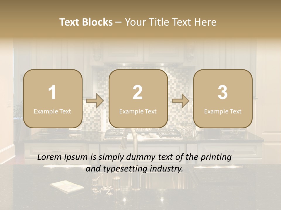 Beautiful Kitchen With Glass Backsplash And Granite Counter PowerPoint Template