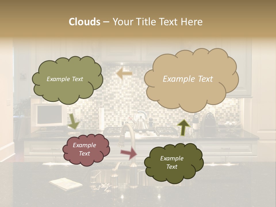 Beautiful Kitchen With Glass Backsplash And Granite Counter PowerPoint Template