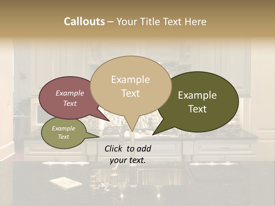 Beautiful Kitchen With Glass Backsplash And Granite Counter PowerPoint Template