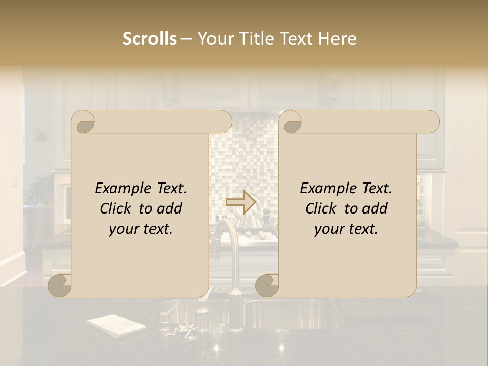 Beautiful Kitchen With Glass Backsplash And Granite Counter PowerPoint Template