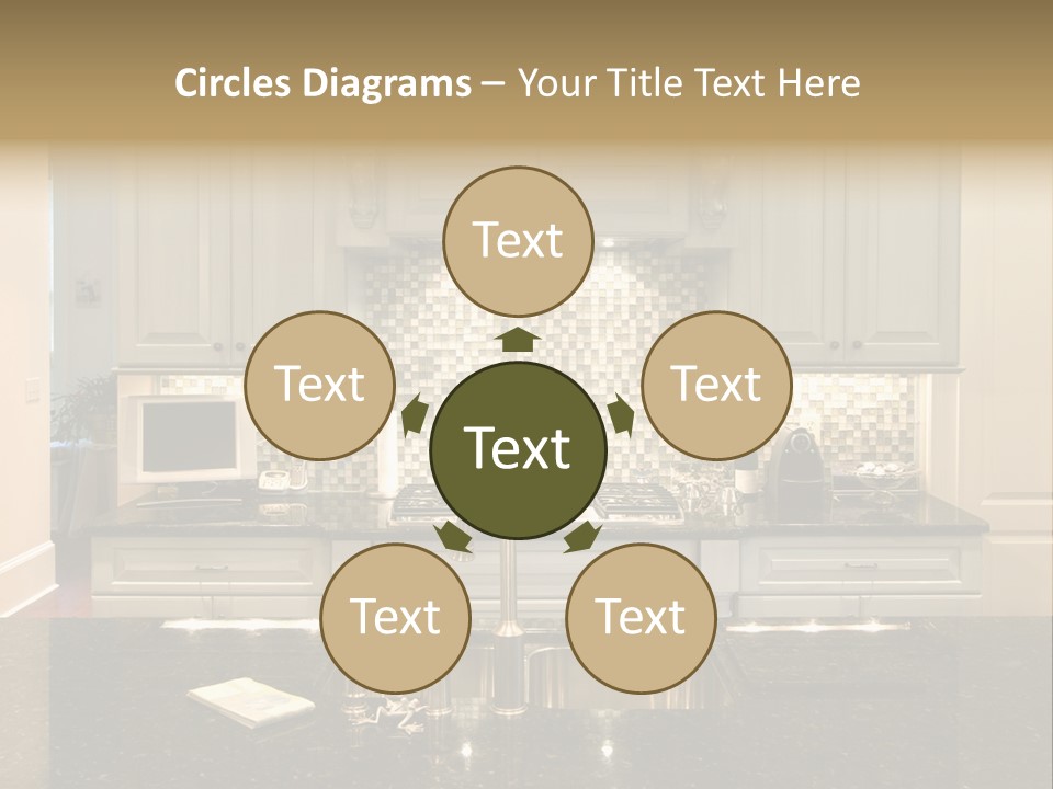 Beautiful Kitchen With Glass Backsplash And Granite Counter PowerPoint Template