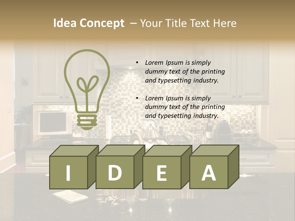 Beautiful Kitchen With Glass Backsplash And Granite Counter PowerPoint Template