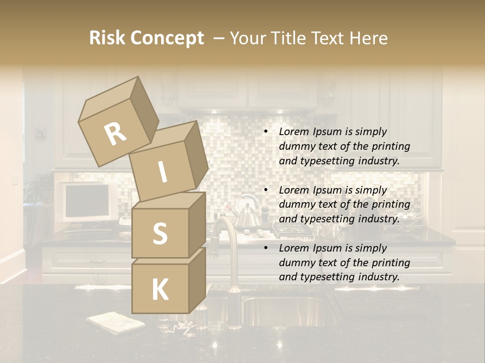 Beautiful Kitchen With Glass Backsplash And Granite Counter PowerPoint Template