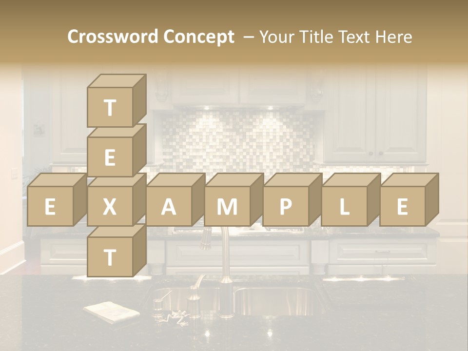 Beautiful Kitchen With Glass Backsplash And Granite Counter PowerPoint Template