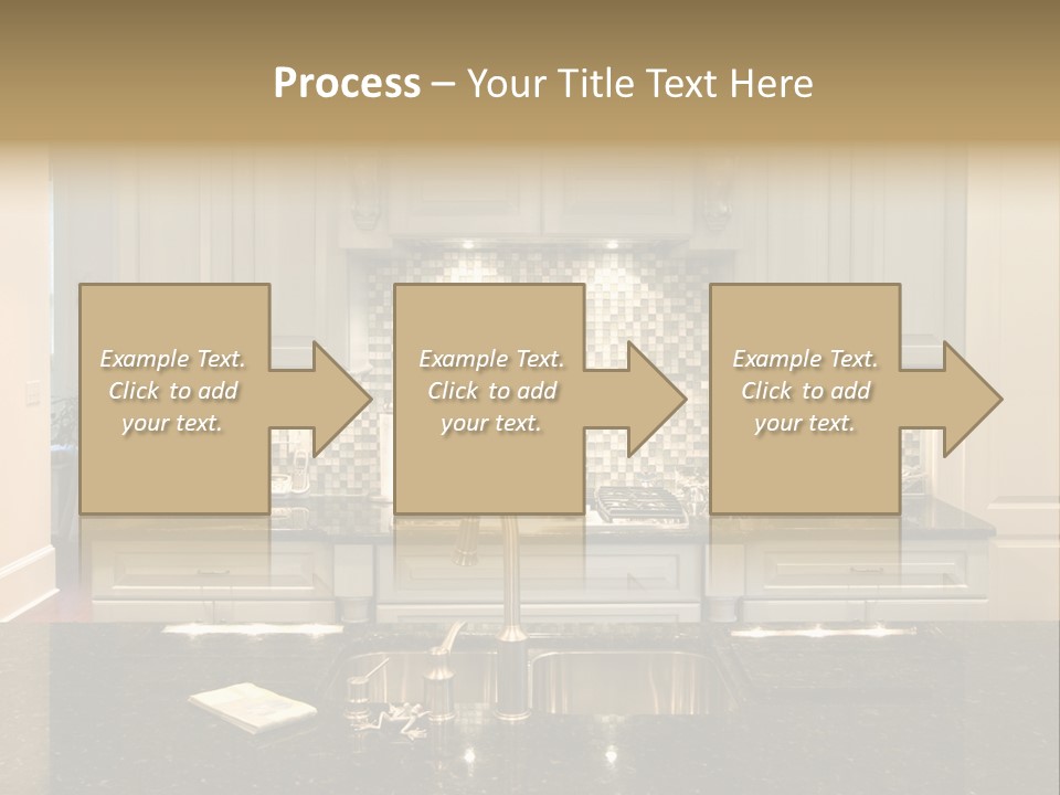 Beautiful Kitchen With Glass Backsplash And Granite Counter PowerPoint Template