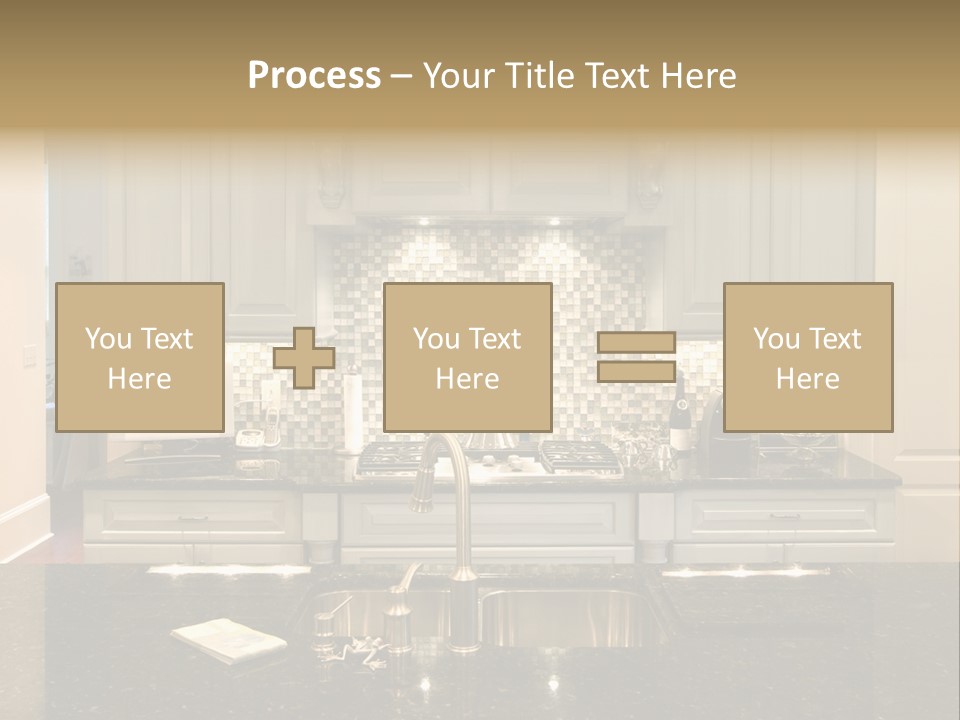 Beautiful Kitchen With Glass Backsplash And Granite Counter PowerPoint Template