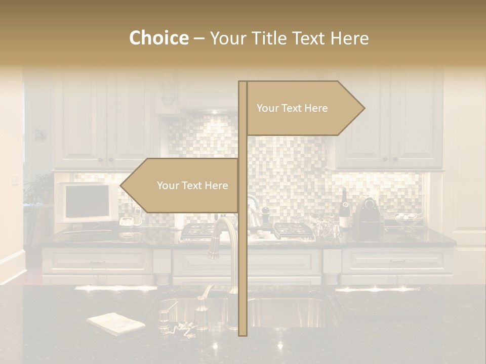 Beautiful Kitchen With Glass Backsplash And Granite Counter PowerPoint Template