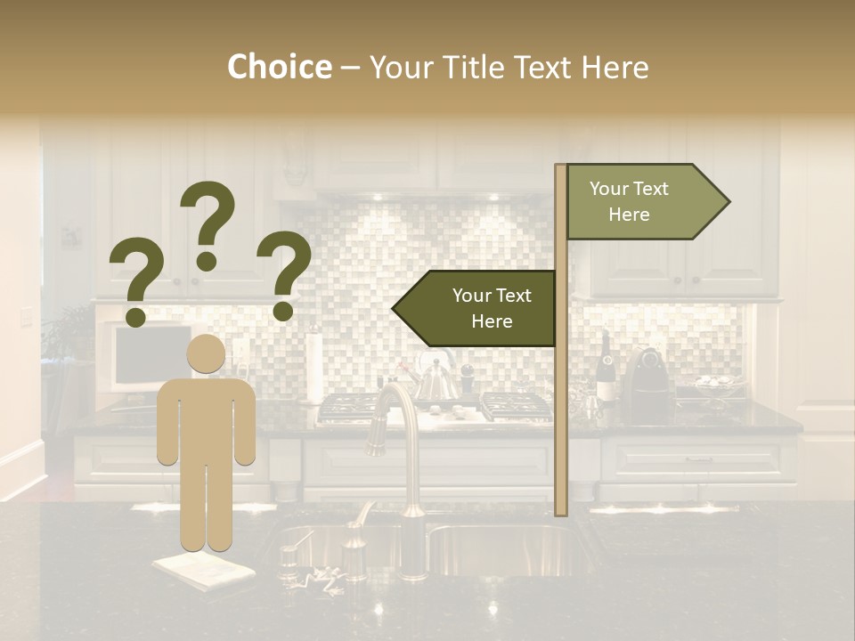 Beautiful Kitchen With Glass Backsplash And Granite Counter PowerPoint Template