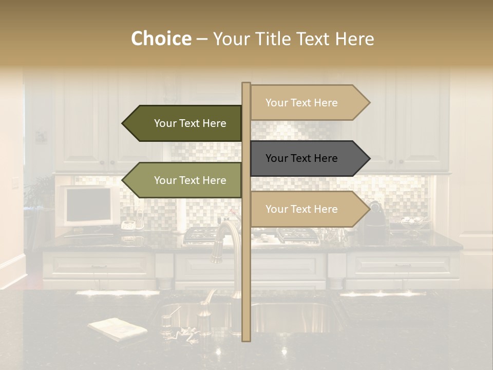 Beautiful Kitchen With Glass Backsplash And Granite Counter PowerPoint Template