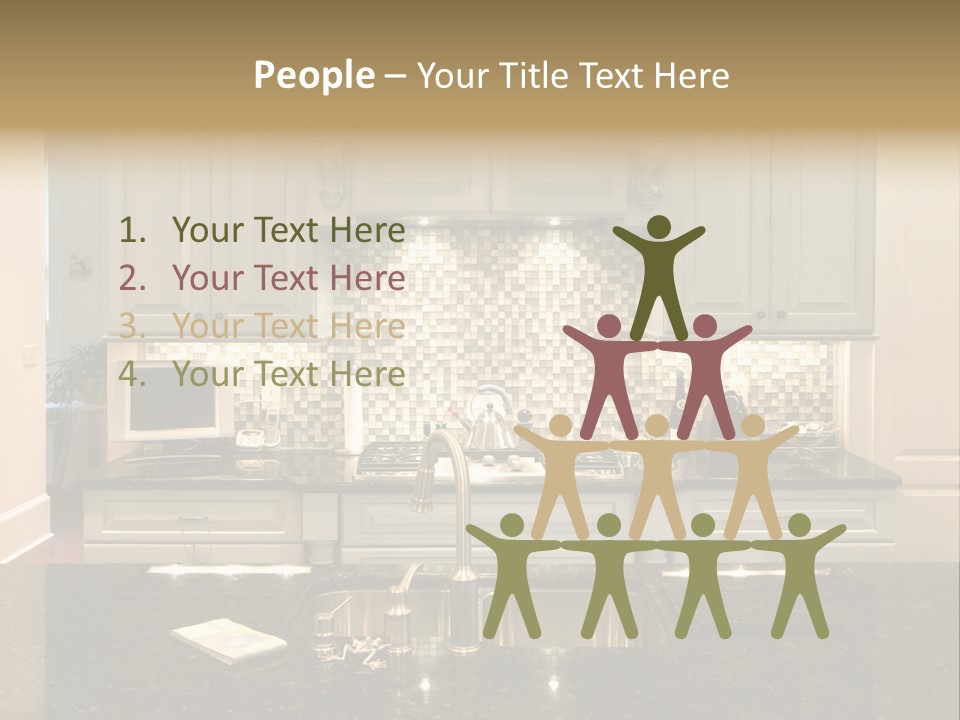 Beautiful Kitchen With Glass Backsplash And Granite Counter PowerPoint Template